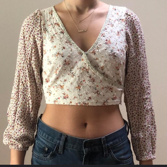 American Eagle Cotton Linen Floral Eyelet Crop Top Cottage Peasant Boho Small - Picture 14 of 14